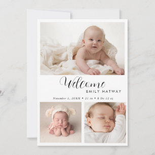 Födelseannouncementskort Välkommen Baby Foto Col Meddelande