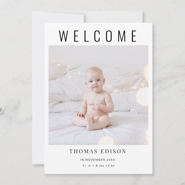 Födelseannouncementskort | Välkommen Baby Foto  Meddelande (Framsida)