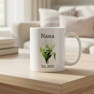 Födelseblomma Liljekonvalj för Nana med År Kaffemugg