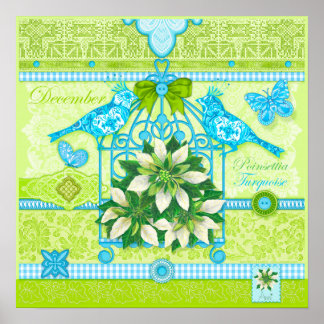 Födelseblomma och ädelsten December Fågelbur Poste Poster