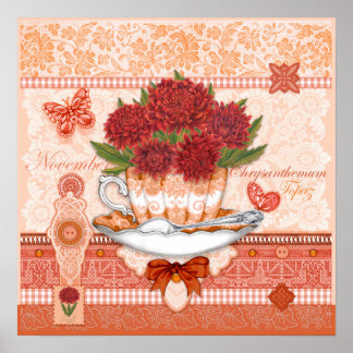 Födelseblomma och ädelsten November Tekopp Poster
