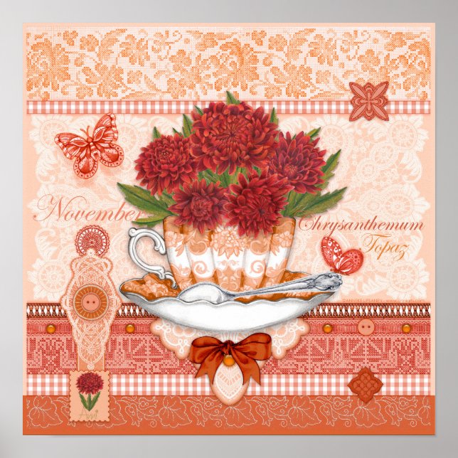 Födelseblomma och ädelsten November Tekopp Poster  (Framsidan)