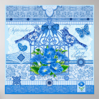 Födelseblomma och ädelsten September Fågelbur Post Poster