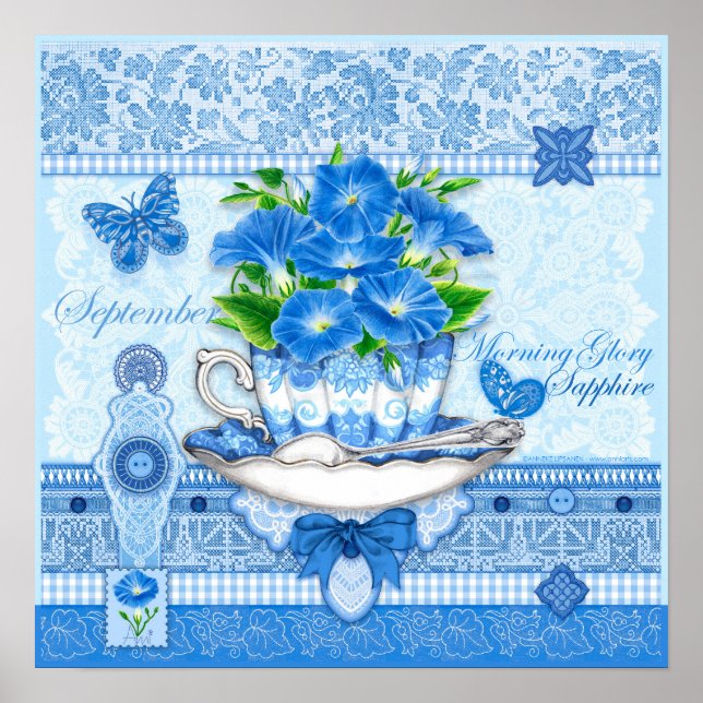 Födelseblomma och ädelsten September Tekopp Poster (Framsidan)