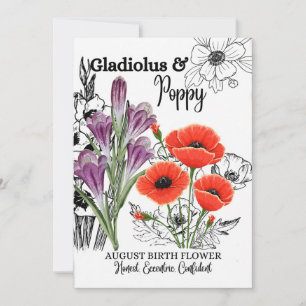 Födelseblomman, augusti, Gladiolus, Poppy, födelse Julkort