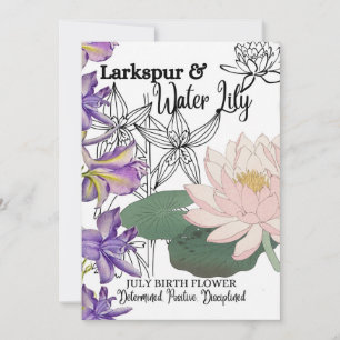 Födelseblomman, juli, Larkspur, Vatten Lily, födel Julkort