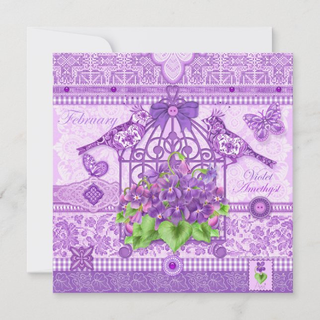 Födelseblomman och Gem februari-födelsekort Inbjudningar (Framsida)