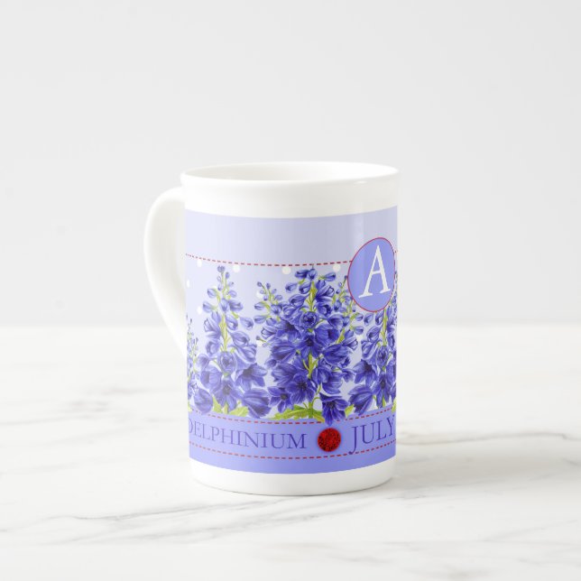 Födelseblomman och Gem juli Bone China Mugg Benporslin Mugg (Framsida vänster)