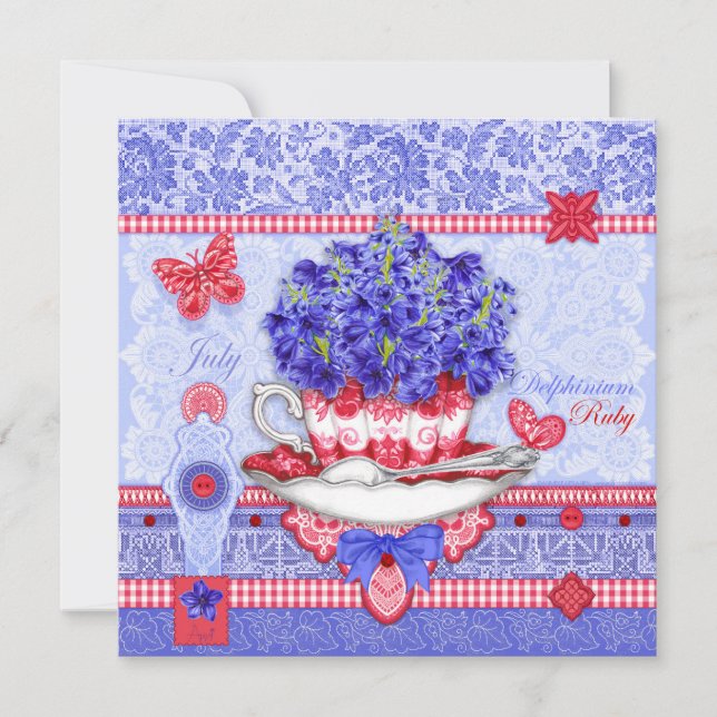 Födelseblomman och Gem Juli Tekopp-kortet Inbjudningar (Framsida)