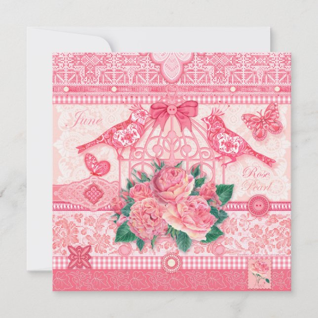 Födelseblomman och Gem June Birdcage Card Inbjudningar (Framsida)