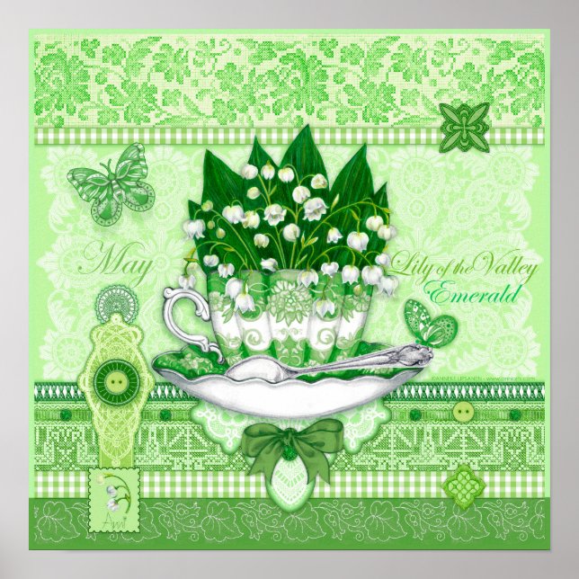 Födelseblomman och Gem May Tekopp Poster (Framsidan)