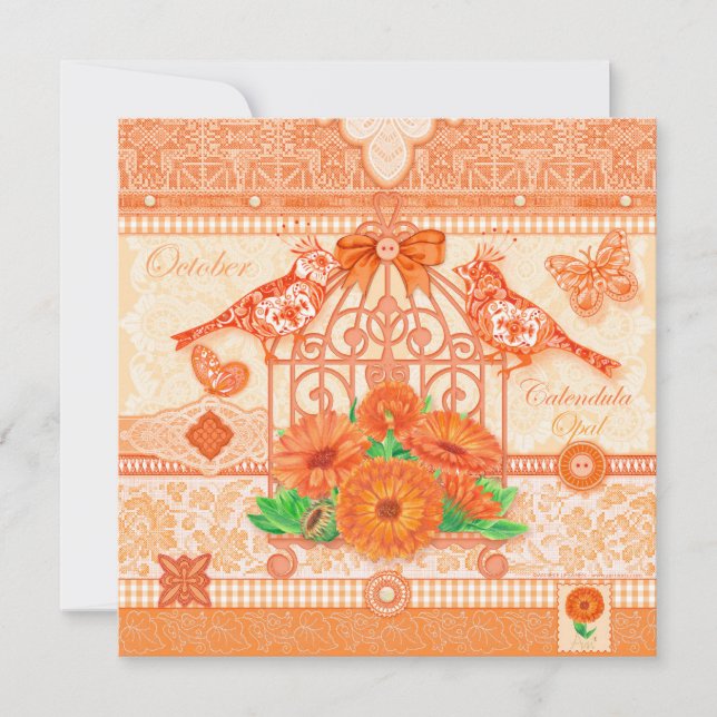 Födelseblomman och Gem Oktober Birdcage Card Inbjudningar (Framsida)