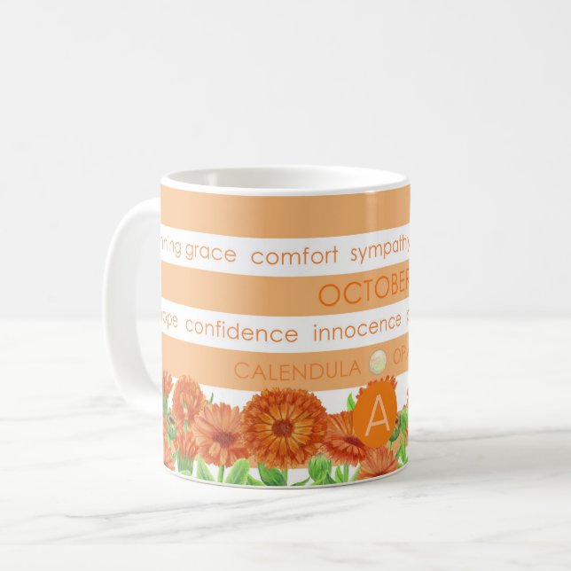 Födelseblomman och Gem Rand Mugg oktober (Framsida vänster)