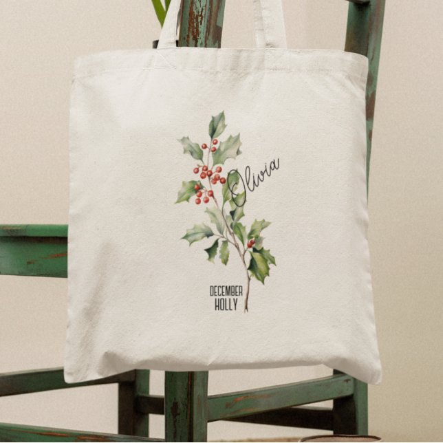 Födelseblommans måne december Holly Namn Tote Bag Tygkasse (Skapare uppladdad)