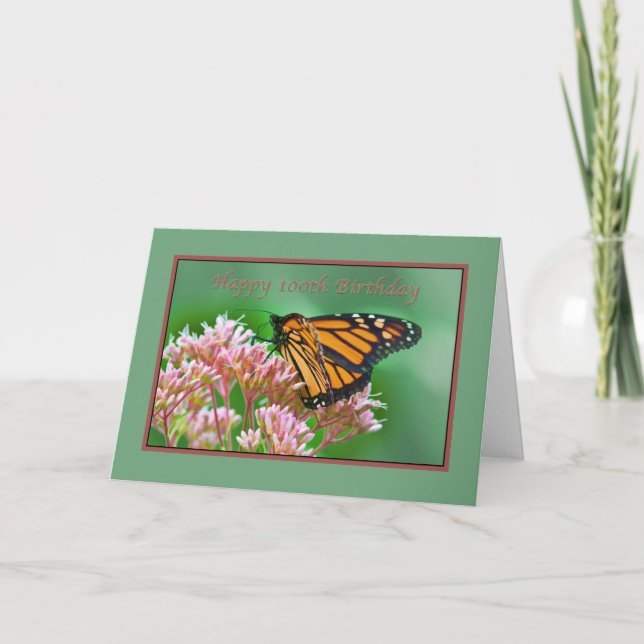 Födelsedag, 100:e, Monarch Butterfly Card Kort (Framsida)