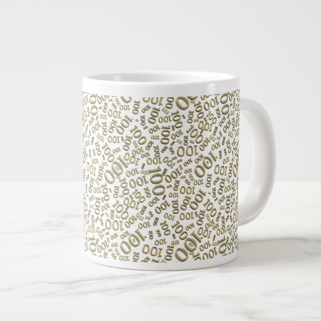 Födelsedag 100 Guld/Vit Slumpmässig Nummerdesign Jumbo Mugg (Framsida höger)