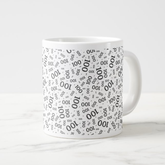 Födelsedag 100 Svart/Vit Slumpmässig Nummer Mönste Jumbo Mugg (Framsida höger)