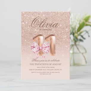 Födelsedag 11:e födelsedag Chic Ro Rosa Guld Bow B Inbjudningar