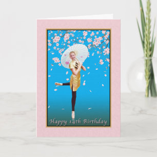 Födelsedag, 14:e, Ballerina, Cherry-Blommar Kort