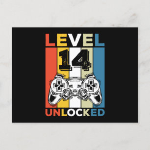 Födelsedag 14:e nivån upplåst 14 Gaming Vintage Helg Vykort