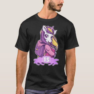Födelsedag 15 år gammal flickskoltid unico t shirt