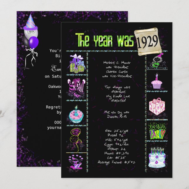 Födelsedag 1929 Inbjudan (Fram/baksida)
