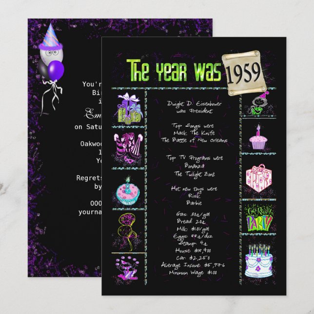 Födelsedag 1959 Inbjudan (Fram/baksida)