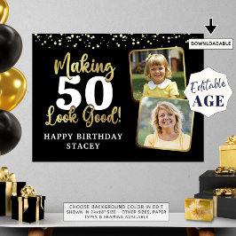Födelsedag 2 Foton Skapar AGE Bra Black Guld Poster