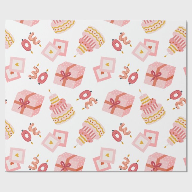 Födelsedag 30 år vit och rosa  presentpapper (Platt)