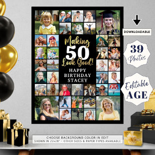 Födelsedag 39 Fotokollage Skapar ÅLDER Se Bra Poster