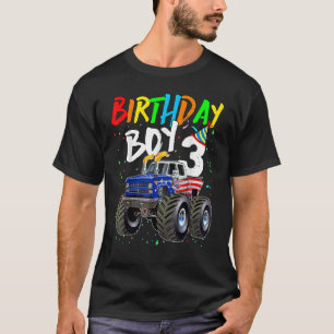 Födelsedag 3 år gammal monster Lastbil Flagga 3:e T Shirt