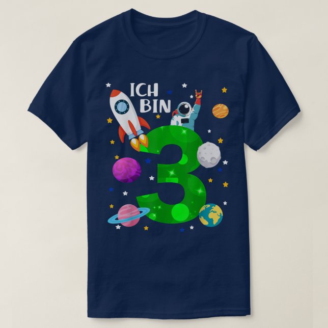 Födelsedag, 3 år, raketer, planeter, stjärnor, ast t shirt (Design framsida)