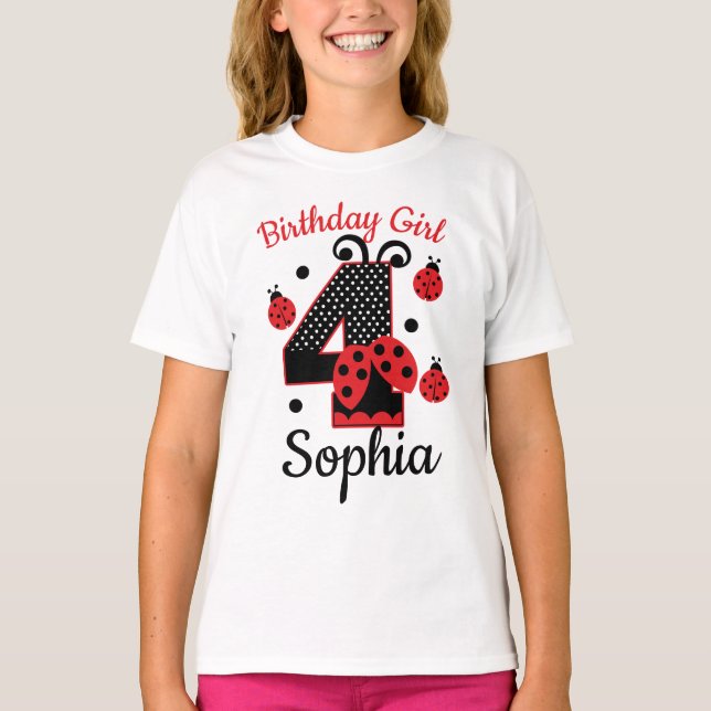 Födelsedag 4, 4-ladybug anpassad design t shirt (Framsida)