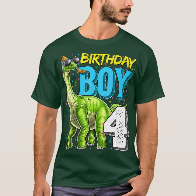 Födelsedag 4 4e födelsedagen Long Nacke Dinosaur T Shirt (Framsida)