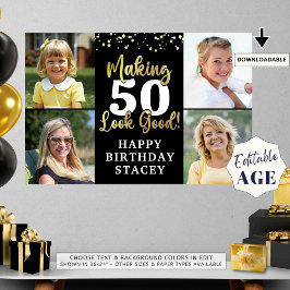 Födelsedag 4 Foton Skapar AGE Bra Black Guld Poster