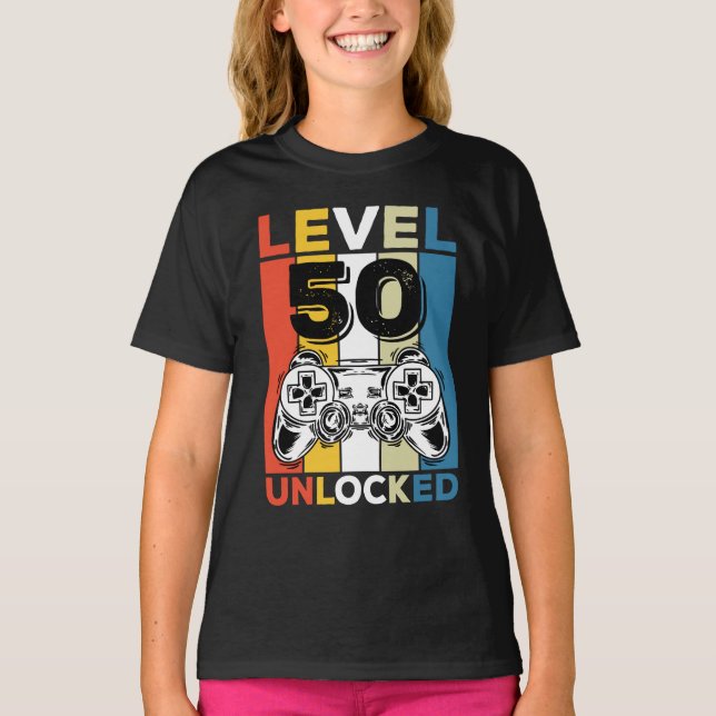 Födelsedag 50:e nivån upplåst 50 Gaming Retro T Shirt (Framsida)