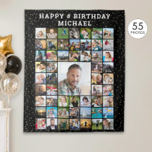 Födelsedag 55 Fotokollage Konfetti Anpassad Färg