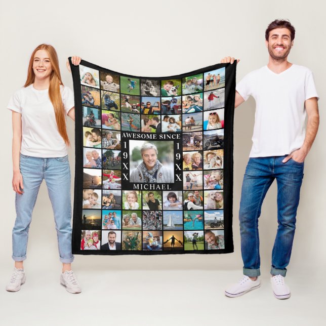 Födelsedag 55 Photo Collage FANTASTISK SINCE År Fleecefilt (På plats)