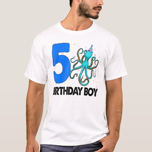 Födelsedag 5 S Octopus Kärlek T Shirt (Framsida)