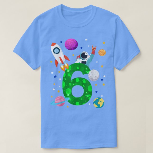 Födelsedag: 6 år med raketer, planeter, stjärnor,  t shirt (Design framsida)