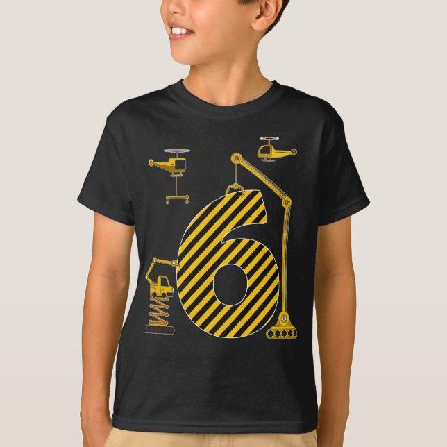Födelsedag 6 Bygg Fordon Excavator 6e T Shirt (Framsida)