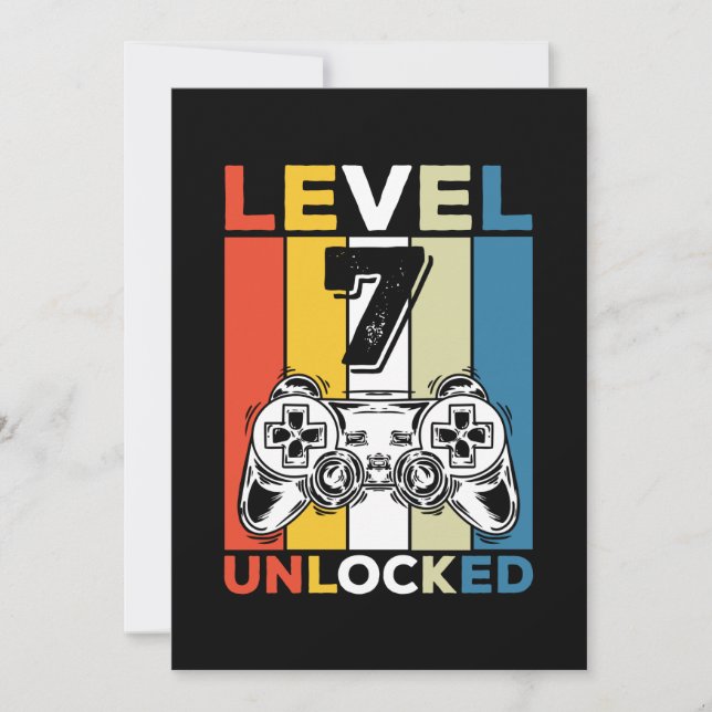 Födelsedag 7:e nivån upplåst 7 Gaming Retro Inbjudningar (Framsida)