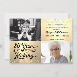 Födelsedag 80 år i Skapar 2 Foton Guld Inbjudningar