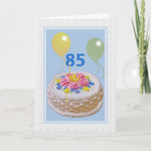 Födelsedag, 85., tårta och ballonger kort