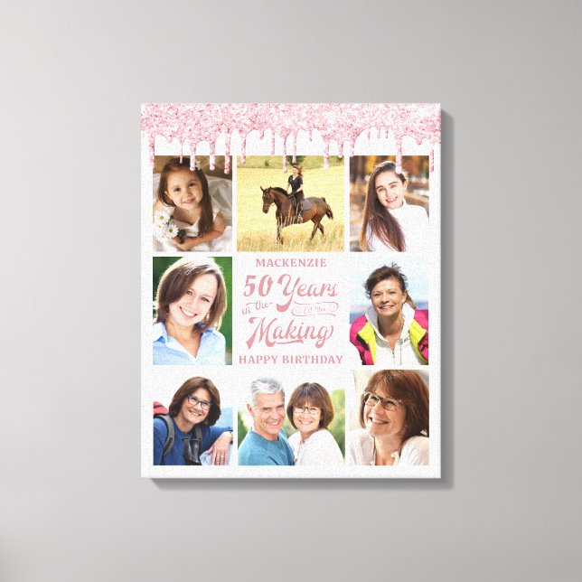 Födelsedag 8 Foton Ro Guld Rosa Glitter Drift Canvastryck (Framsida)