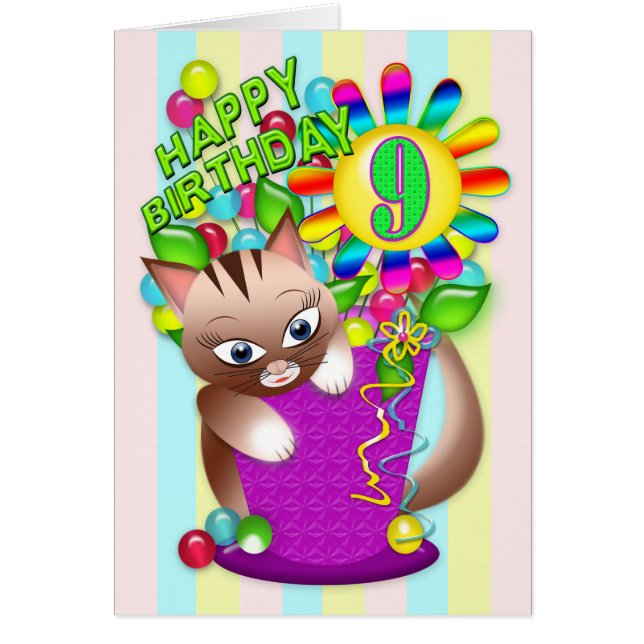 Födelsedag 9-9-Kattunge Hälsningskort (Framsidan)