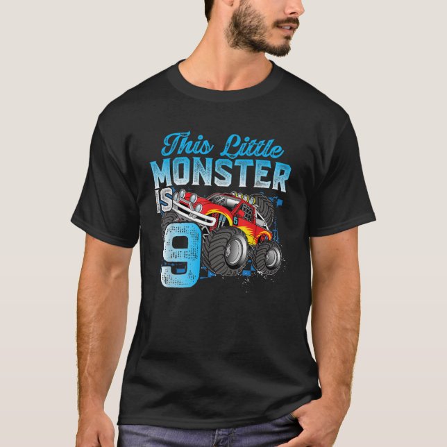 Födelsedag 9 år Gamla Kid Monster Lastbil 9 B dag  T Shirt (Framsida)