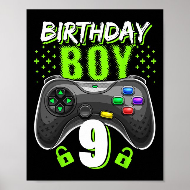 Födelsedag 9 Video Game Controller Gamer 9:e bir Poster (Framsidan)