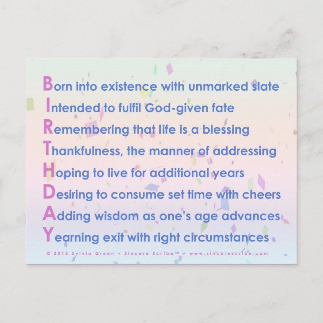 Födelsedag (akrostisk) vykort (Framsida)