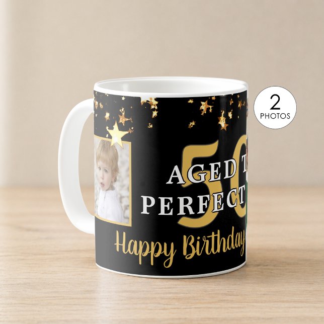 Födelsedag ÅLDRADE TILL PERFEKTION Svarta Guld Stj Kaffemugg (Skapare uppladdad)